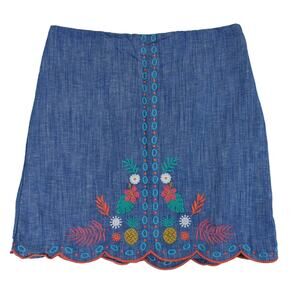 Talbots Linen Skirt Floral Embroidered Scalloped Hem Women's 6 Petite Short‎